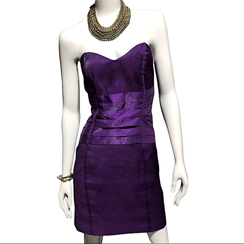 Arden B Purple Satin Strapless Mini Dress with Sweetheart Neckline